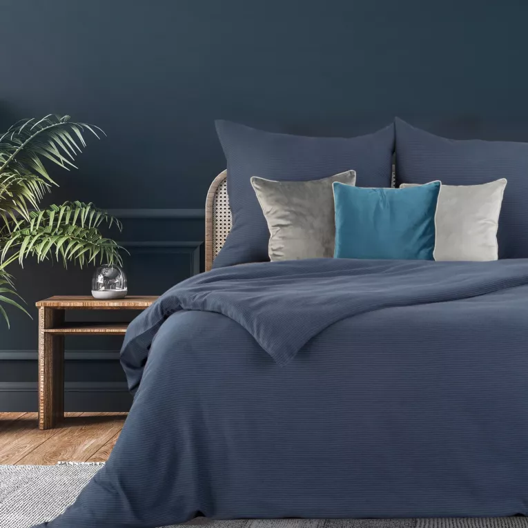 Pościel 160x200 cm bawełniana z dodatkiem wiskozy kolor ciemnoniebieski PALERMO 7 Terra Collection