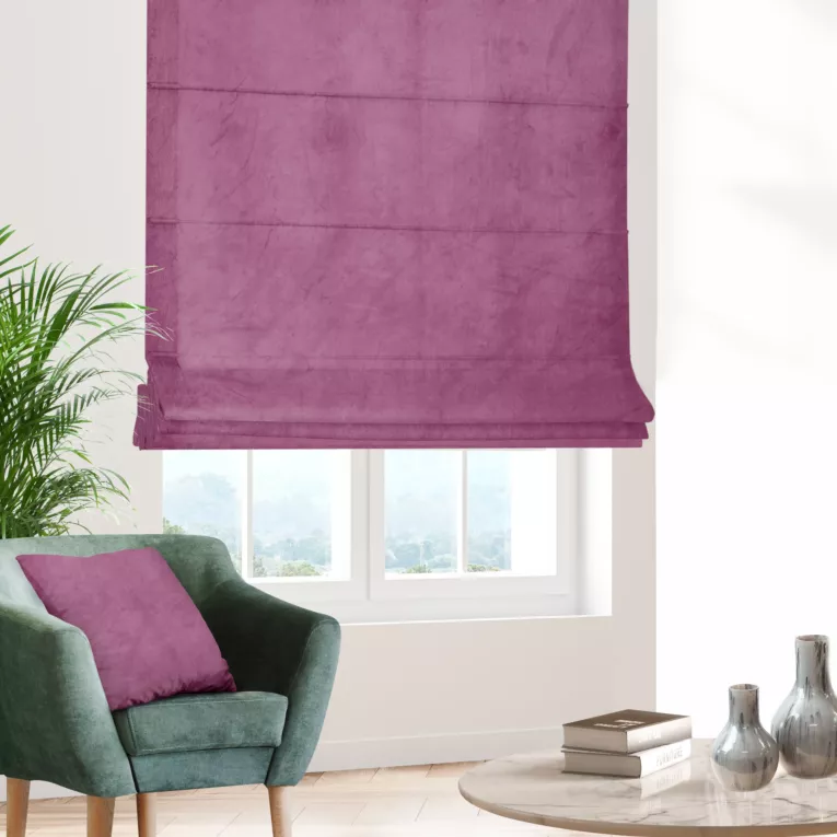Roleta rzymska WALDO amarantowa ze szlachetnej grubej tkaniny welwetowej o gramaturze 400g/m2