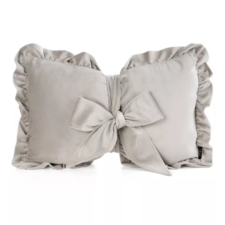 Poduszka kokarda dekoracyjna 35x55 cm welwetowa kolor beżowy z ozdobną falbanką - KOKARDA 2