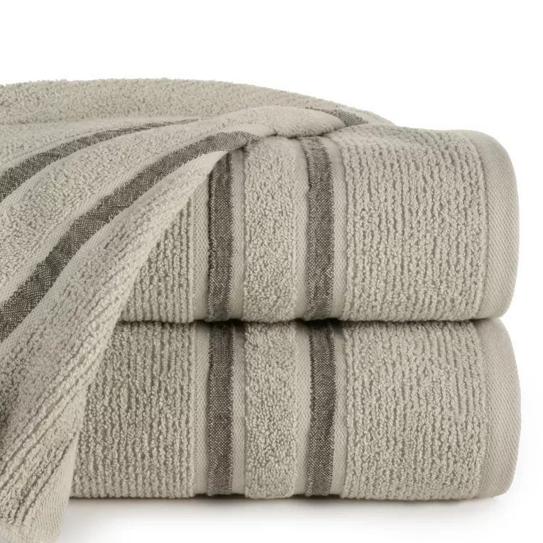 Ręcznik do rąk 30x50 cm bawełniany kolor jasnobeżowy w kontrastujące pasy 500 g/m2 DINA