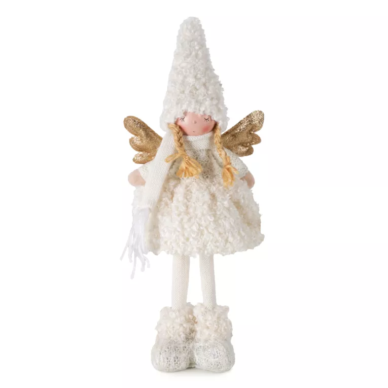 Figurka świąteczna laleczka elf w sukience z bukli stojąca w stylu eko