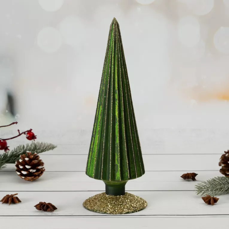 Figurka świąteczna szklana CHOINKA zdobiona błyszczącym brokatem