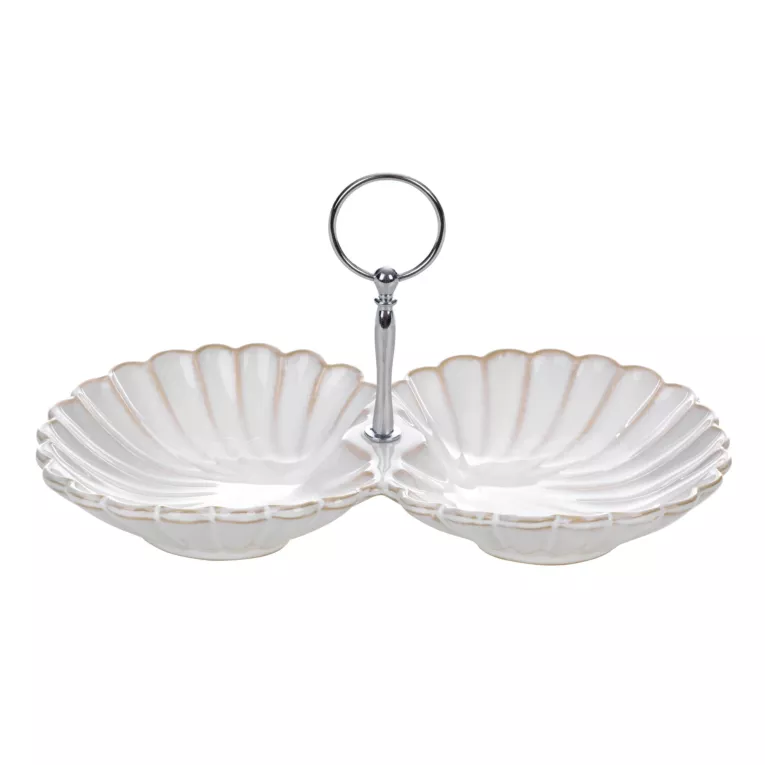 Miska ceramiczna dekoracyjna kremowo-beżowa  zdobiona przecieranym wzorem 29x16x4 cm AVRIL