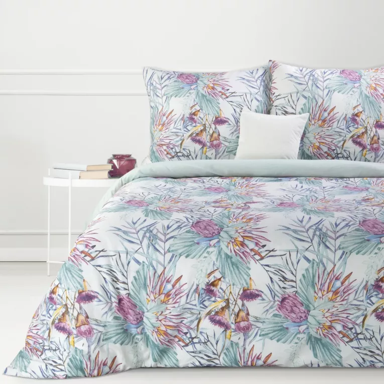 Pościel 140x200 cm bawełniana kolor jasnofioletowy, biały z wzorem kwiatowym SONIA 12