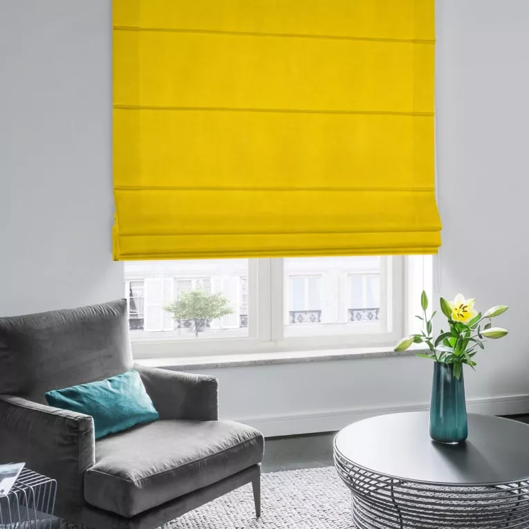 Roleta rzymska ENYA żółta z miękkiej półmatowej tkaniny welwetowej
