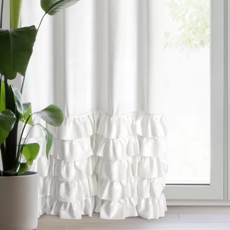 Zasłona welwetowa biała zdobiona falbanami i lśniącymi akcentami 140x250 cm przelotka - CARLI