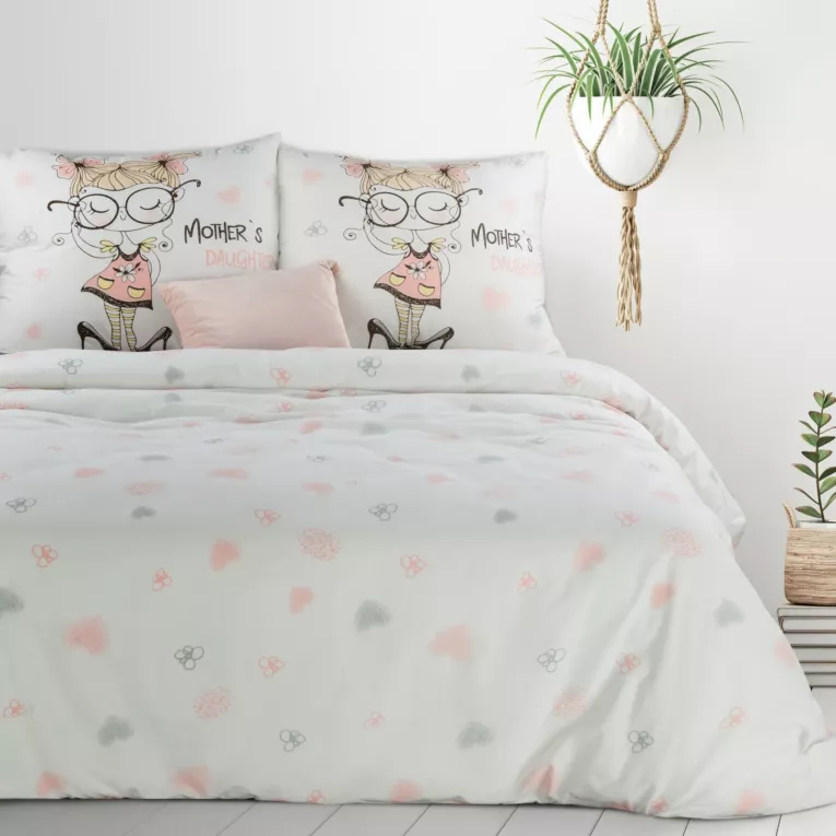 Pościel dla dziewczynki 160x200 cm bawełniana kolor biały, pudrowy Design 91