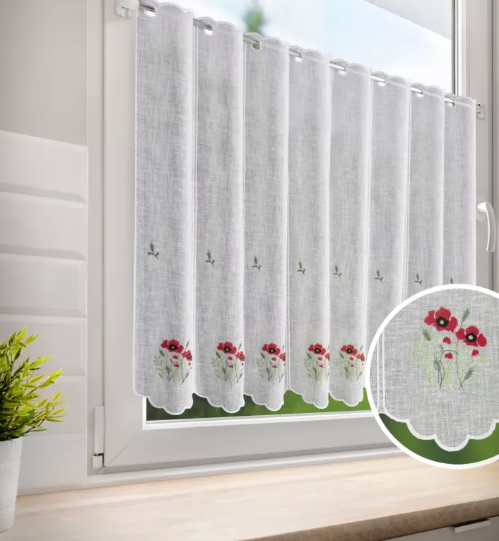 Tkanina firanowa zazdrostka z haftowanym wzorem
