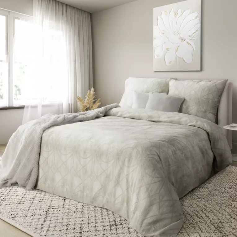 Pościel 140x200 cm bawełna ranforce kolor beżowo, kremowy z geometrycznym wzorem ADELL