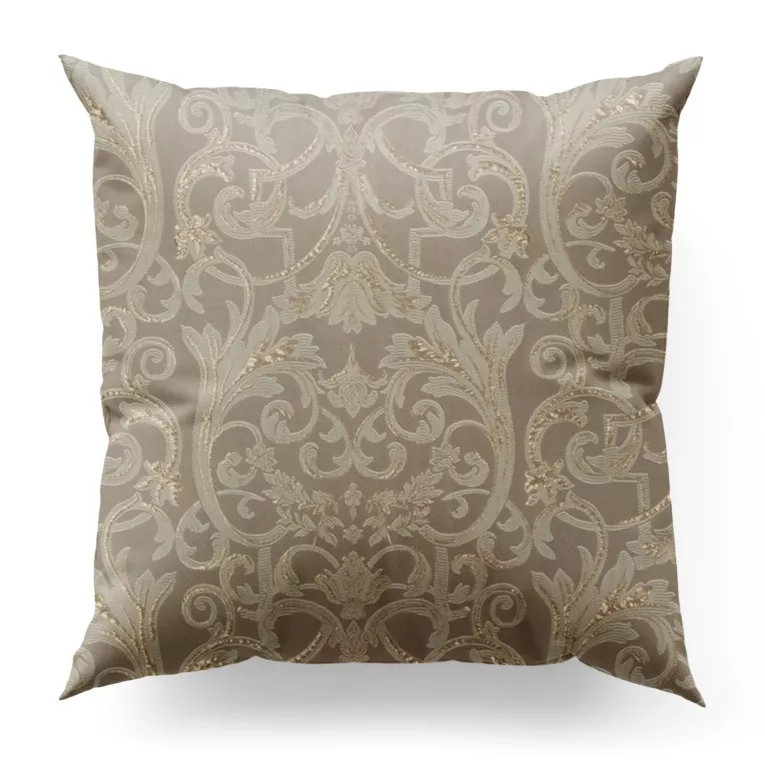 Poszewka szyta beżowo złota z eleganckiej tkaniny w duży wzór ornamentowy
