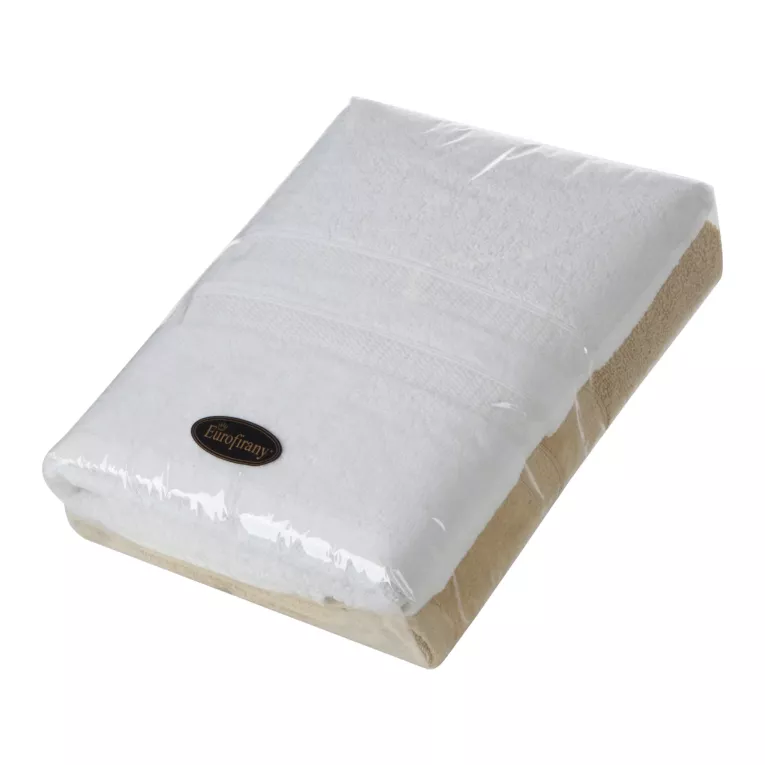 Zestaw ręczników bawełnianych na prezent 2 szt 70x140 cm kolor biały, musztardowy z bordiurą w pasy