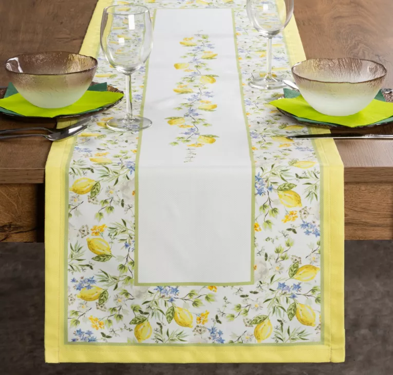 Bieżnik na stół 40x140 cm jasnokremowo, żółty w letni motyw cytryn  SUMMER 16