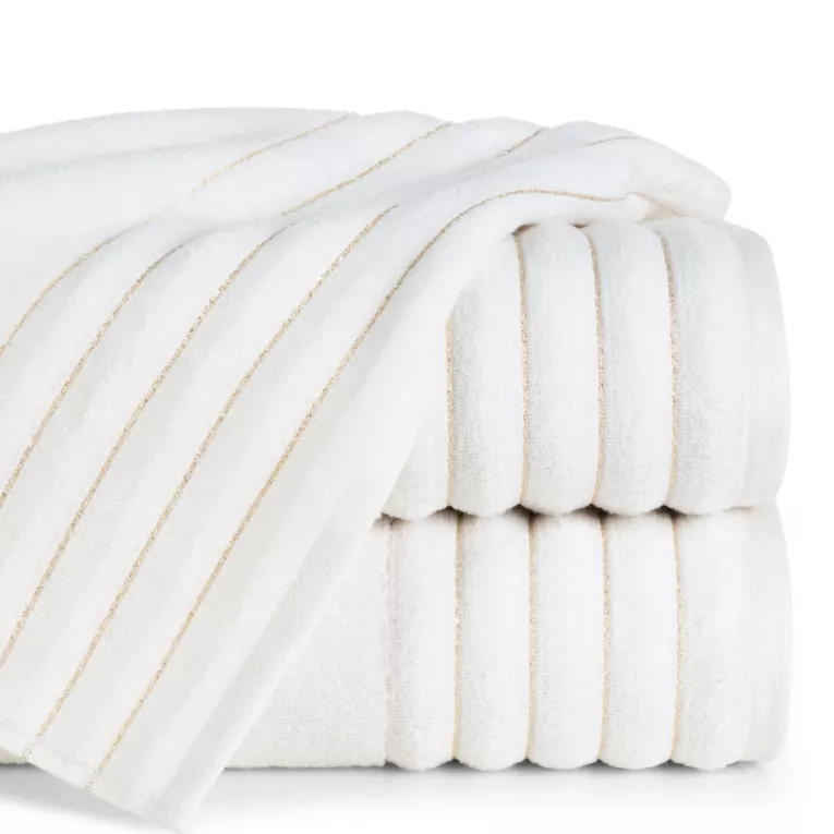 Ręcznik kąpielowy 50x90 cm kolor kremowy zdobiony prążkami z błyszczącej nici 500 g/m2 LUNARI