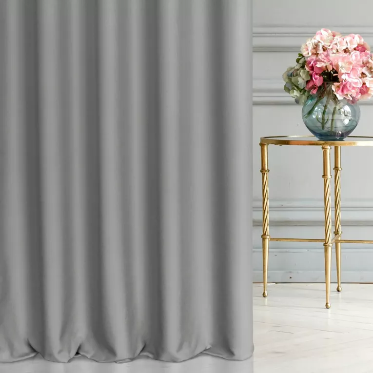 Zasłona szyta na taśmie 5 cm popielata z miękkiej tkaniny w drobny wzór jodełkowy