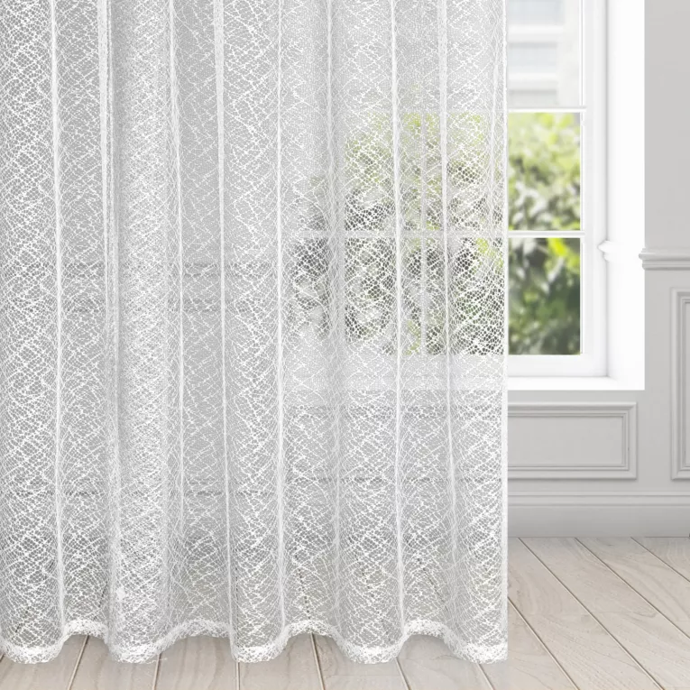 Firana biała o strukturze pajęczej sieci 300x270 cm taśma AMANDA