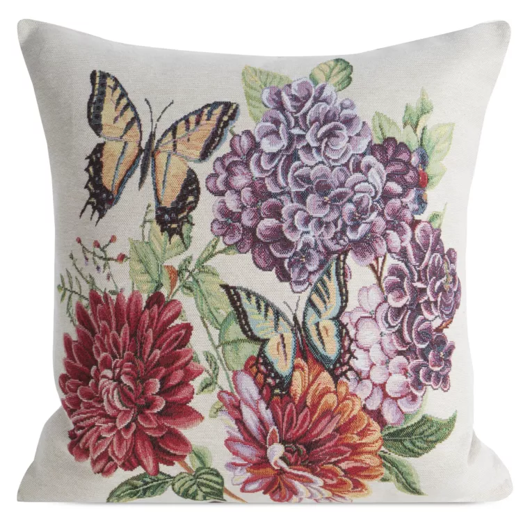 Poszewka na poduszkę 45x45 cm bawełniana, gobelinowa naturalno, czerwona z kwiatowym motywem SPRING