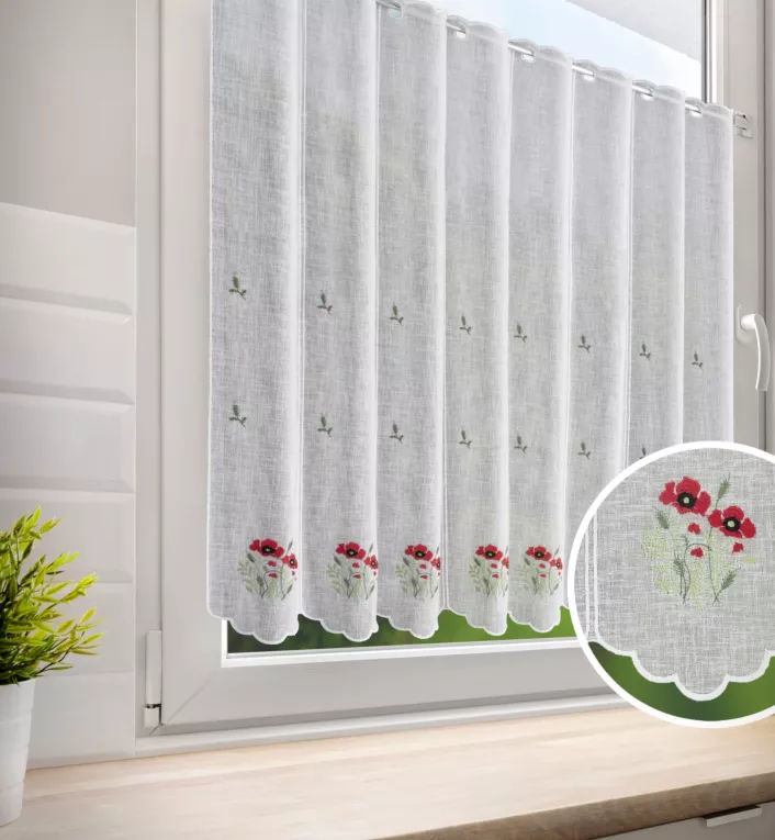 Tkanina firanowa zazdrostka z haftowanym wzorem