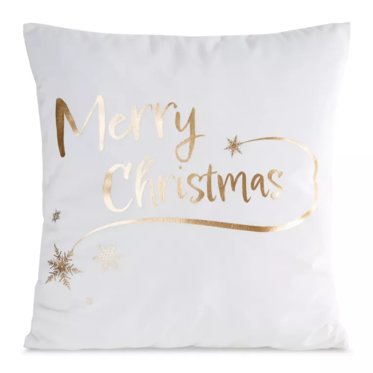 Poszewka na poduszkę 45x45 cm welwetowa biało, szampańska zdobiona  nadrukiem JOY