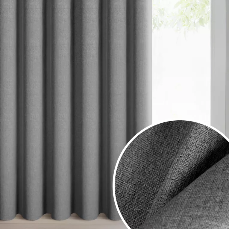 Zasłona stalowa 100% zaciemniająca o naturalnym widocznym splocie 140x270 cm taśma - ZOEY