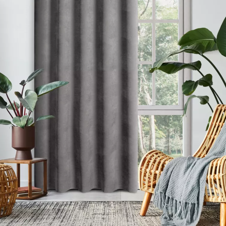 Zasłona grafitowa z tkaniny welurowej 50x220 cm szerokość po zmarszczeniu fala 1:1,5 Dora