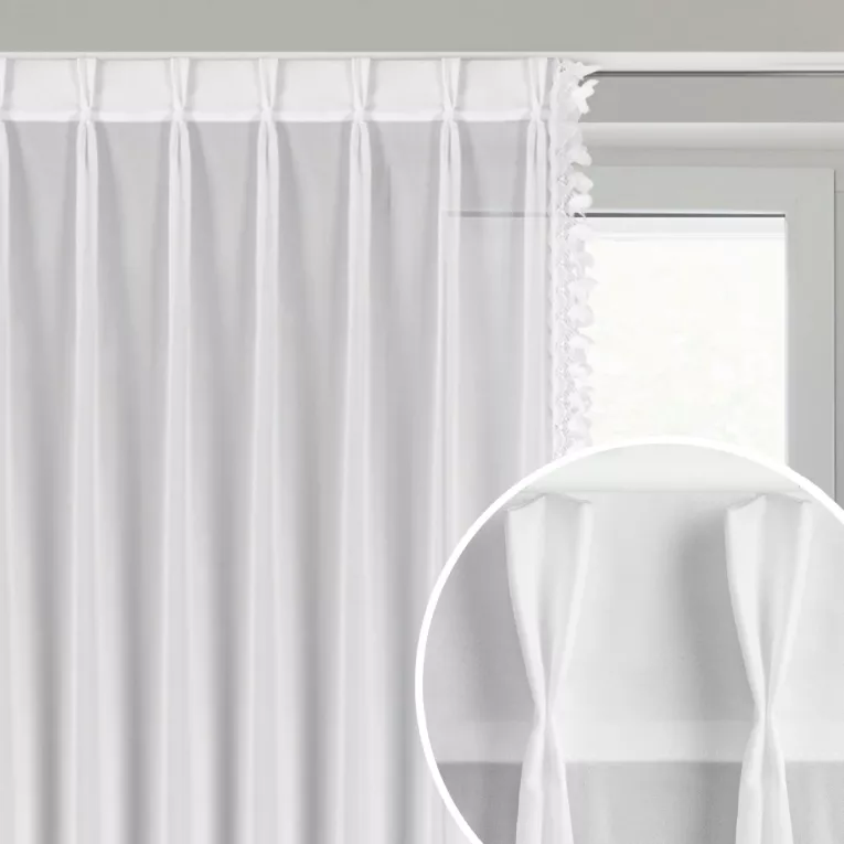 Firana biała z szyfonu zdobiona aplikacją 80x270 cm (wymiar podany na gotowo) system flex - LORETA