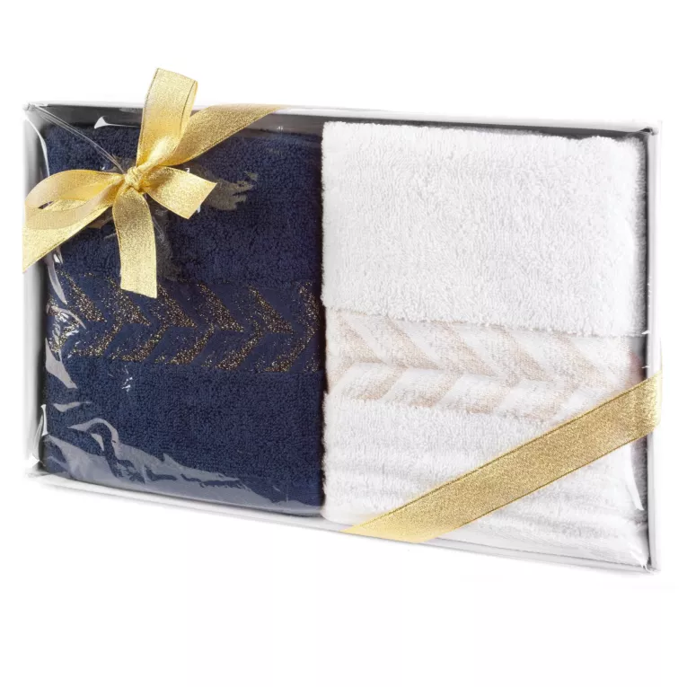 Zestaw ręczników bawełnianych na prezent 2 szt 50x90 cm kolor biały, granatowy 450 g/m2 GLOW