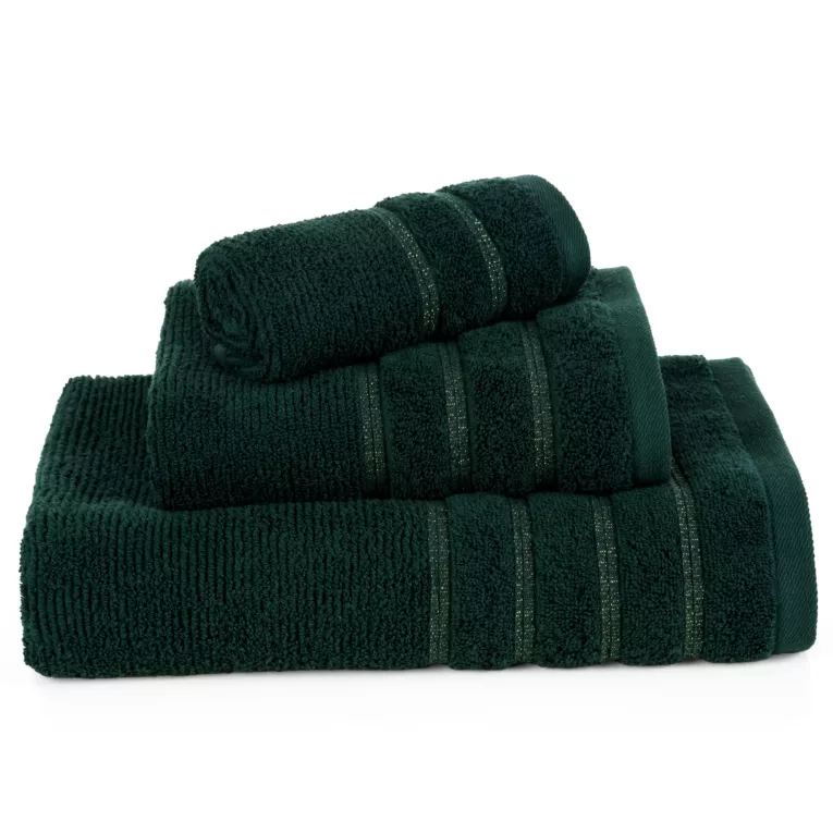 Ręcznik kąpielowy 70x140 cm bawełniany kolor ciemnozielony w błyszczące paseczki AMIRA