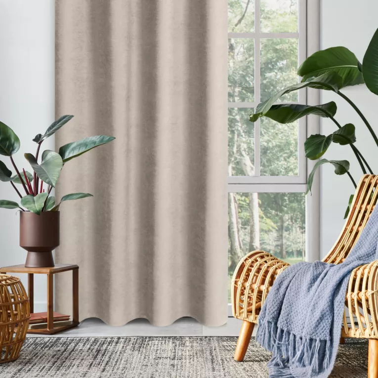 Zasłona beżowa z tkaniny welurowej 240x260 cm przelotka - Dora