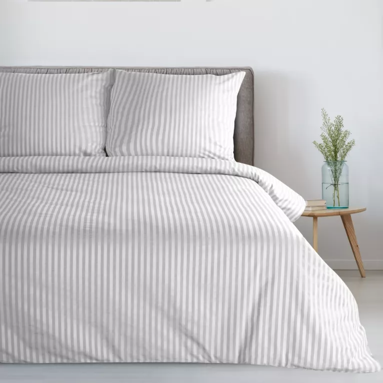 Pościel 220x200 cm z bawełną kolor srebrny w drobne paseczki