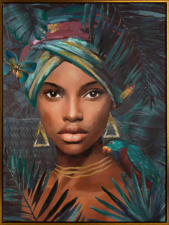 Obraz BELLE 1 portret kobiety ręcznie malowany na płótnie w złotej ramce