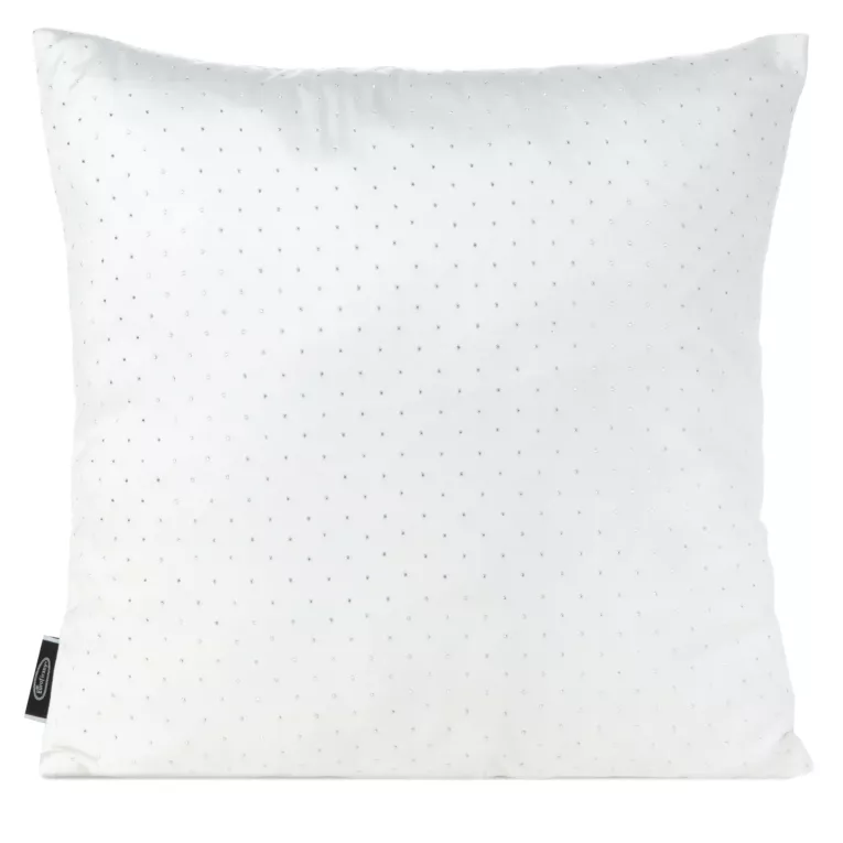 Poszewka na poduszkę 45x45 cm welwetowa kolor biały zdobiona diamencikami ARIADNA