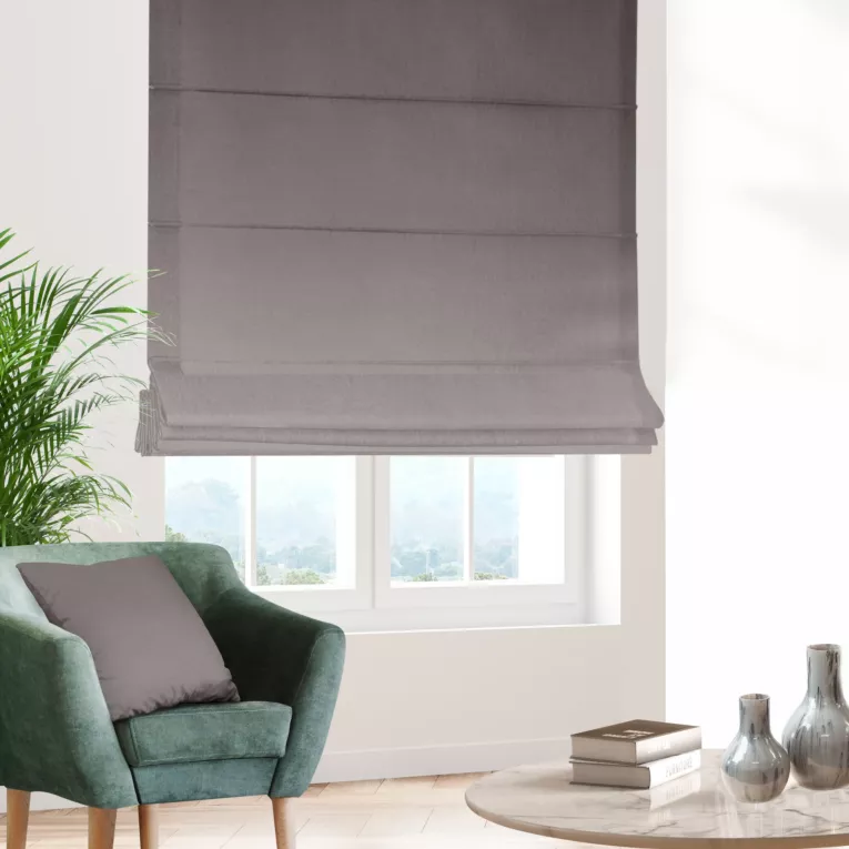 Roleta rzymska srebrna z jednokolorowej gładkiej tkaniny