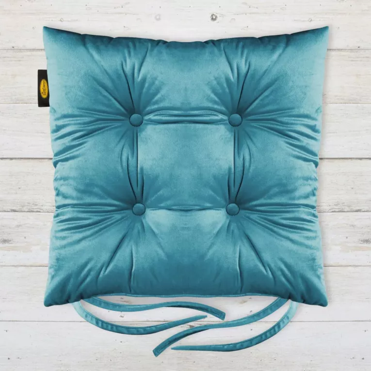Poduszka na krzesło dwustronna 40 x 40 x 8 cm welwetowa ciemnoturkusowa
