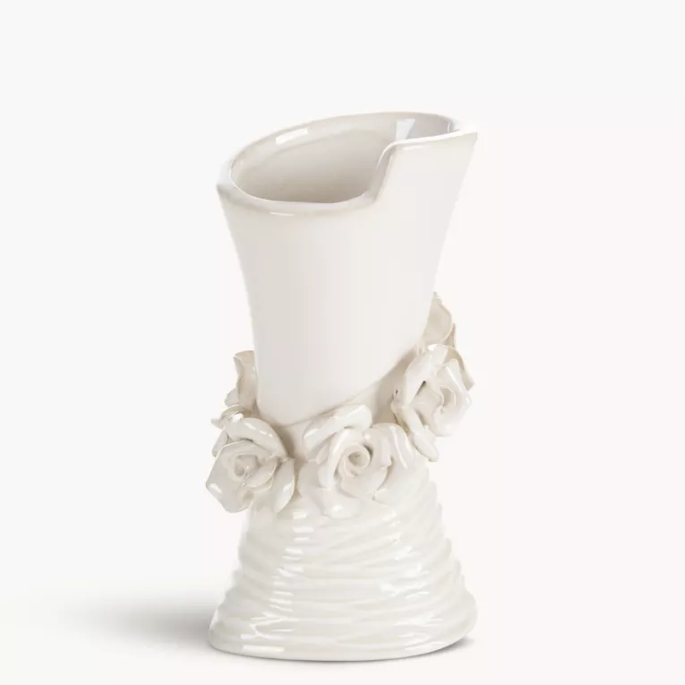 Wazon dekoracyjny kremowy zdobiony kwiatami 3D 10x8x19 cm ELIANA