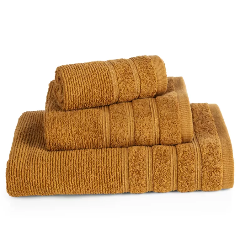 Ręcznik do rąk 30x50 cm bawełniany kolor musztardowy w błyszczące paseczki AMIRA