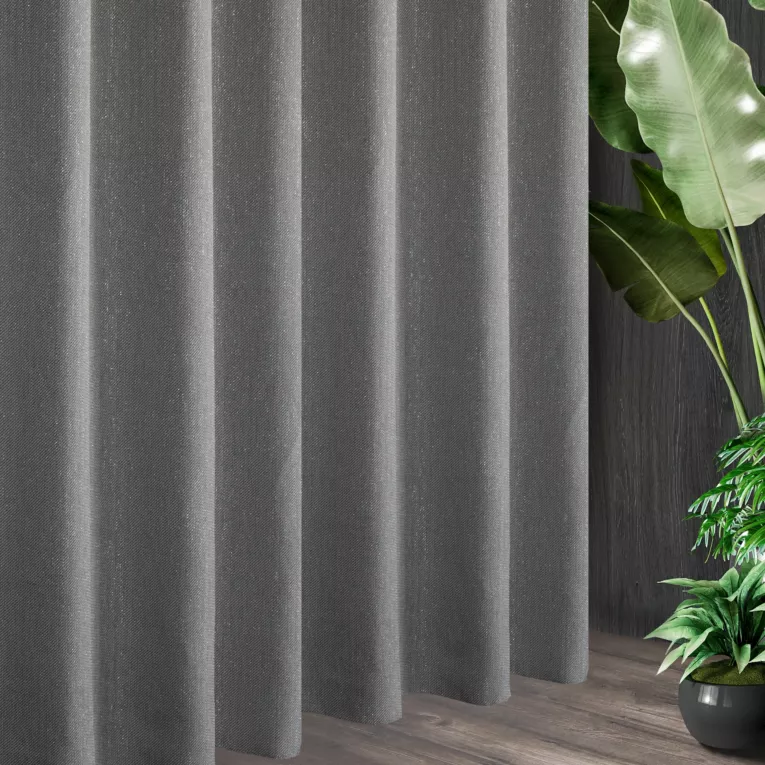 Tkanina zasłonowa w stylu eko z dodatkiem nici metalicznej