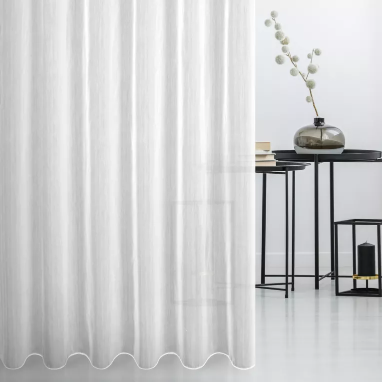 Firana szyta na taśmie fala biała z delikatnej batystowej tkaniny