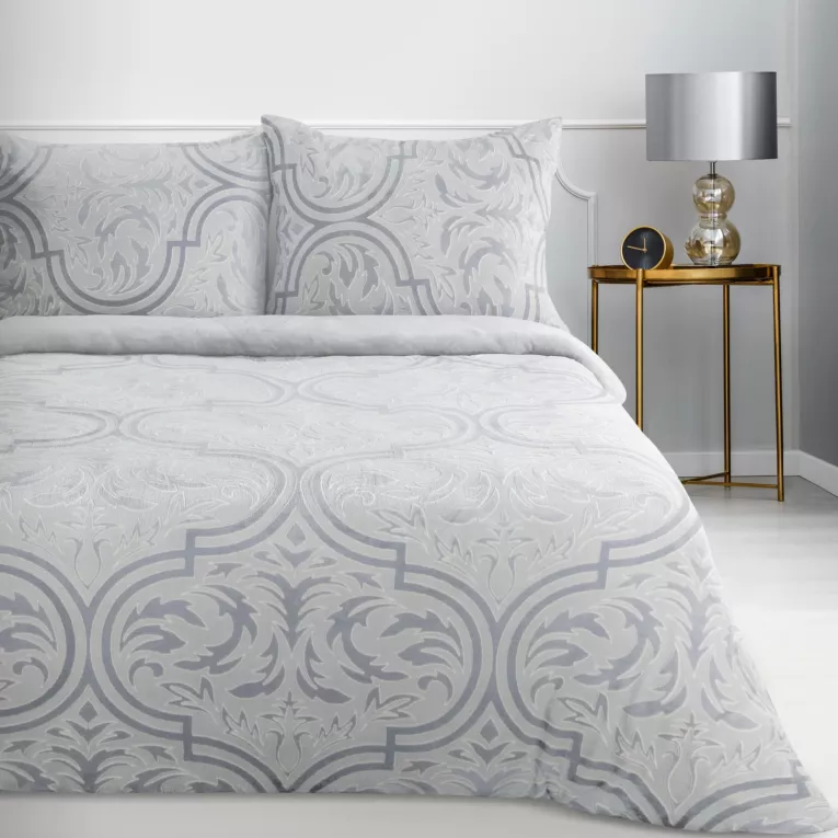 Pościel 220x200 cm z polaru kolor srebrny, stalowy z eleganckim wzorem FLANO