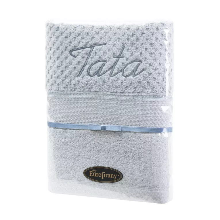 Zestaw upominkowy, ręcznik bawełniany 50x90 cm kolor jasnoszary z haftem MAMA