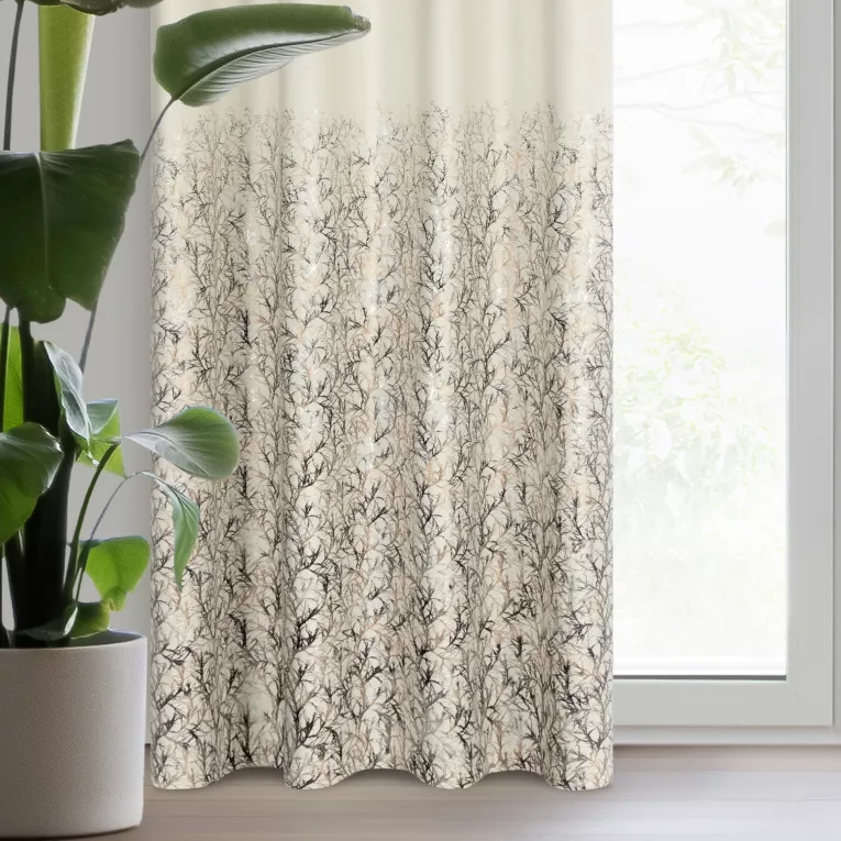 Zasłona welwetowa kremowo, szampańska zdobiona błyszczącym nadrukiem 140x250 cm przelotka - TORI