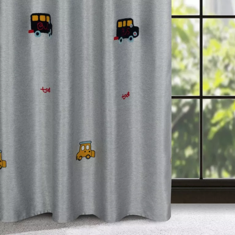 Zasłona srebrno, niebieska w samochody do pokoju dziecięcego 140x250 cm przelotka - ALVIN