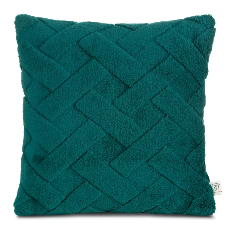 Poszewka na poduszkę 45x45 cm ciemnozielona z miękkiego pluszu zdobiona wypukłym wzorem CARO DESIGN 91