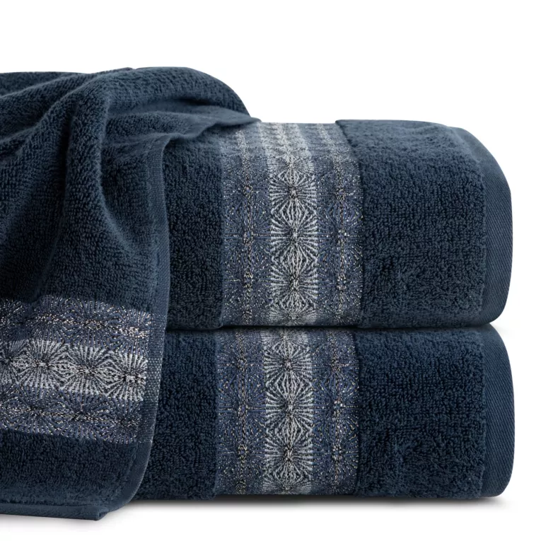 Ręcznik do rąk 50x90 cm bawełniany kolor granatowy z żakardową bordiurą 500 g/m2 MALIKA