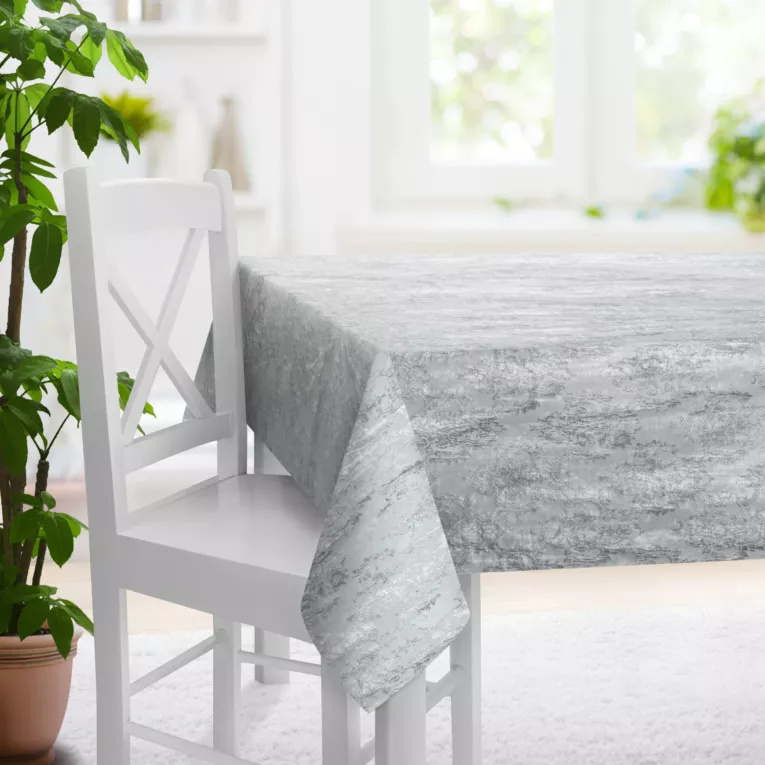 Obrus szyty RICCA srebrny nowoczesna z wypukłym wzorem ornamentowym i połyskiem