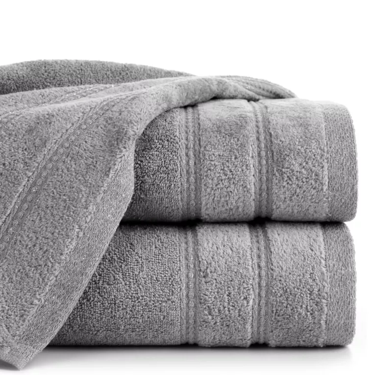 Ręcznik kąpielowy 70x140 cm bawełniany kolor srebrny zdobiony błyszczącymi paseczkami 500 g/m2 GLORY 4