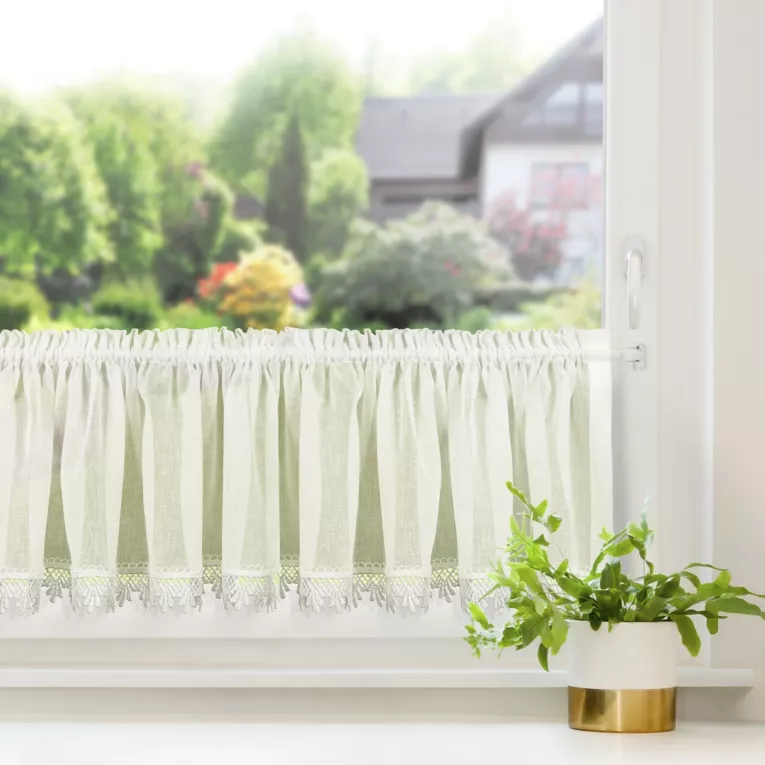 Zazdrostka kremowa z połyskującej etaminy zdobiona gipiurą 150x30 cm tunel