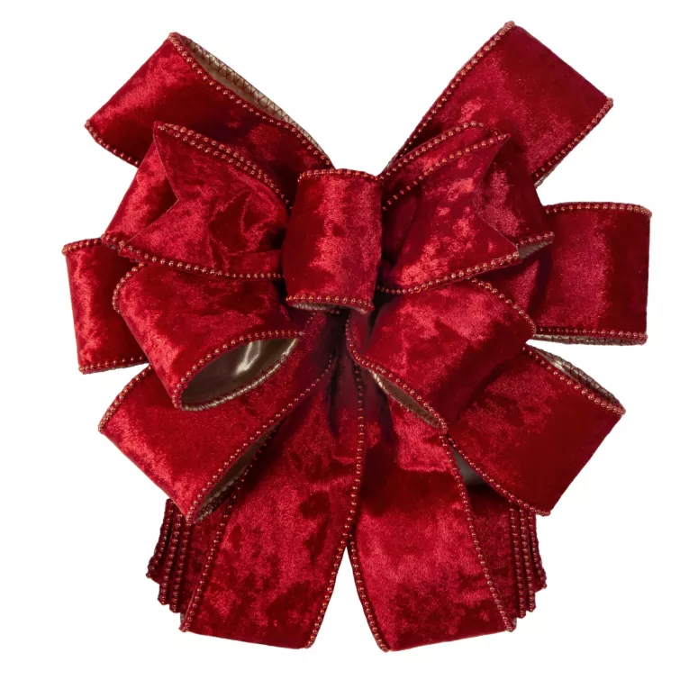 Świąteczna KOKARDA  z welwetu i drobnymi koralikami na brzegach