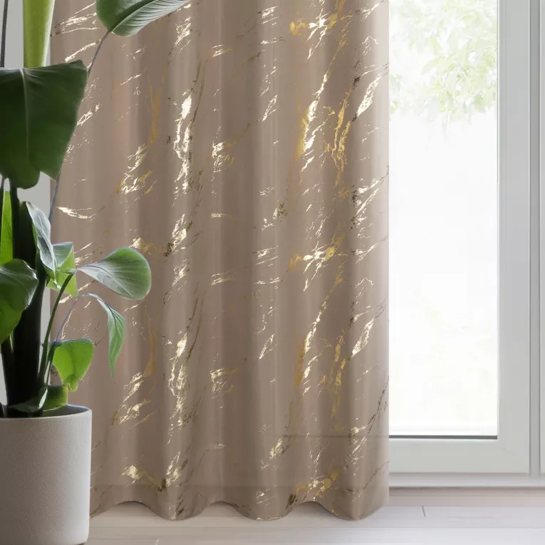 Zasłona brązowo, złocista zdobiona nadrukiem marmurku 140x250 cm przelotka LANI