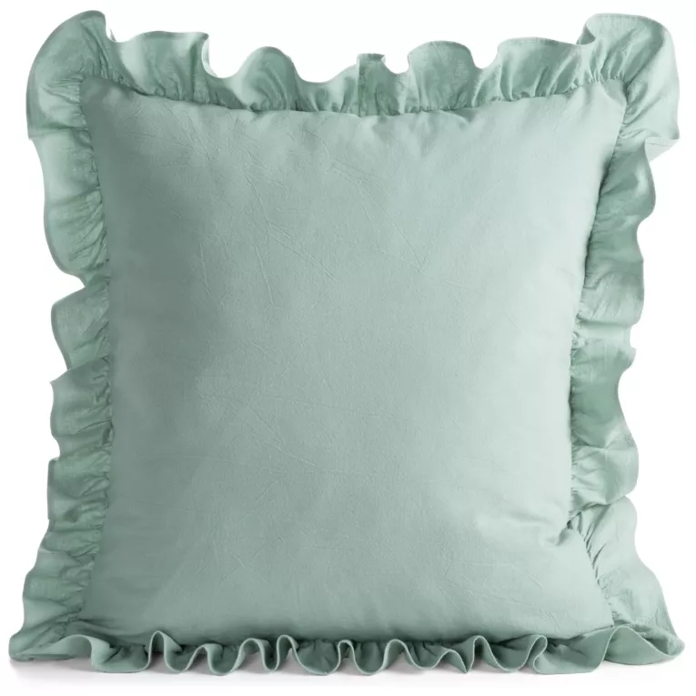 Poszewka na poduszkę 45x45 cm bawełniana z ozdobną falbanką szałwiowa