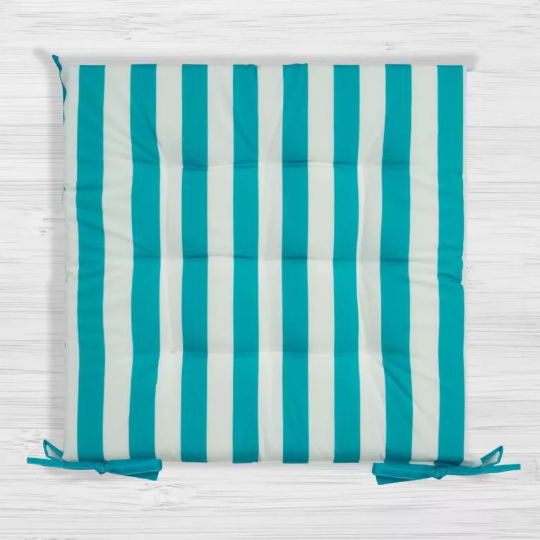 Poduszka na krzesło 40 x 40 x 5 cm wodoodporna niebiesko, biała zdobiony subtelnymi pasami  GARDEN
